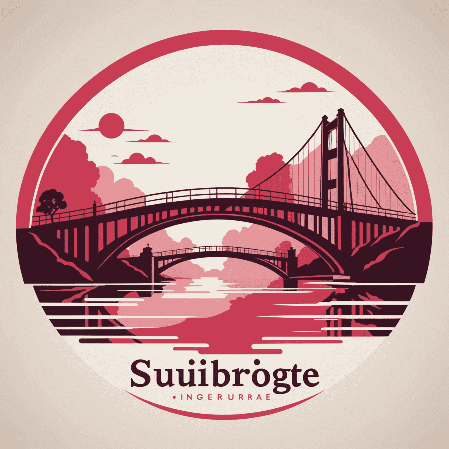 SuiBridge logo featuring a stylized bridge in red and pink tones