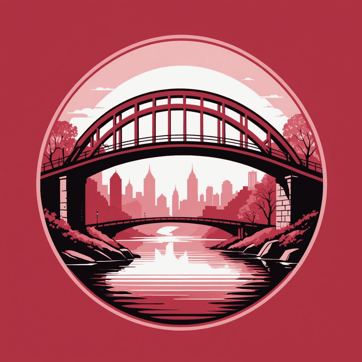 SuiBridge logo featuring a stylized bridge in red and pink tones