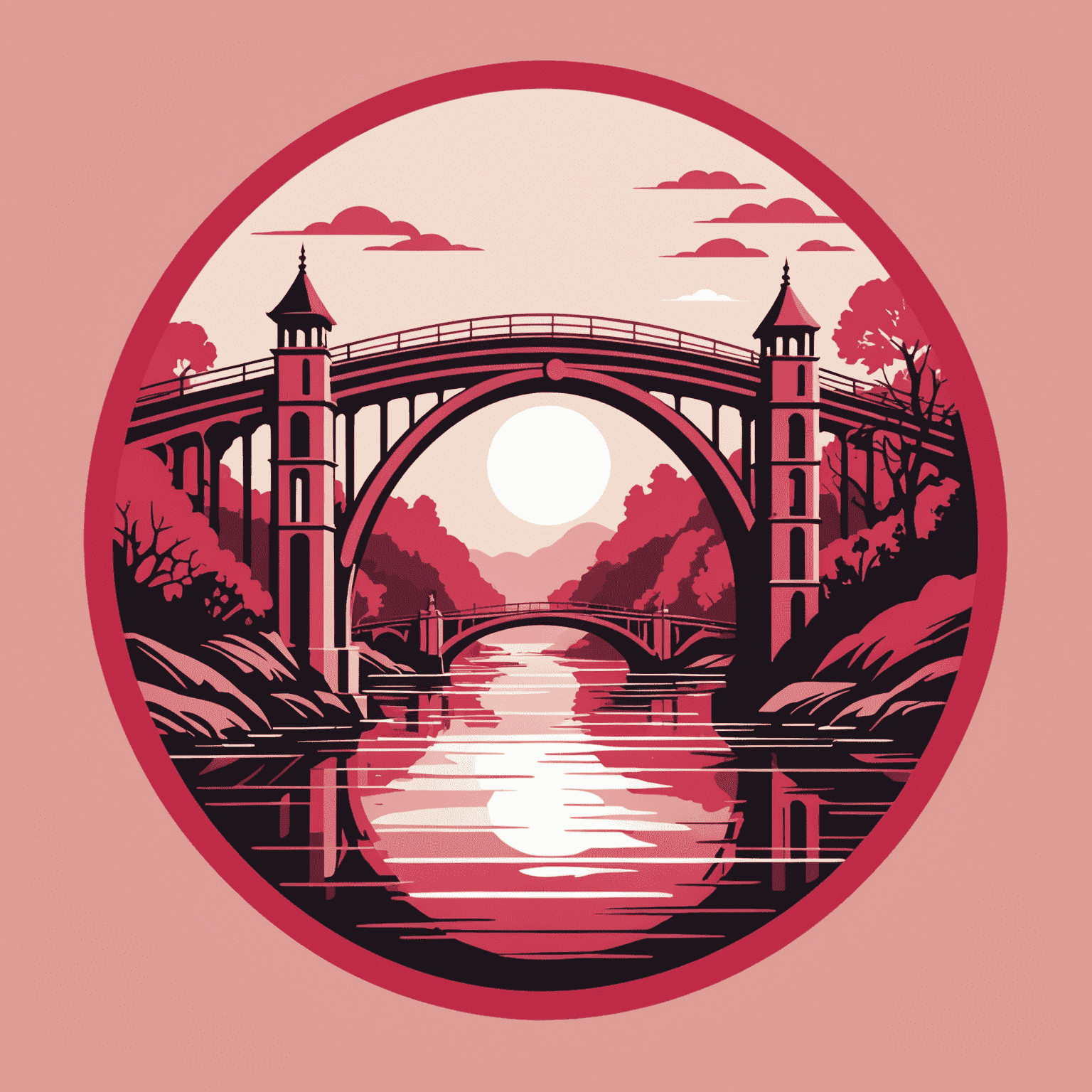 SuiBridge logo featuring a stylized bridge in red and pink tones