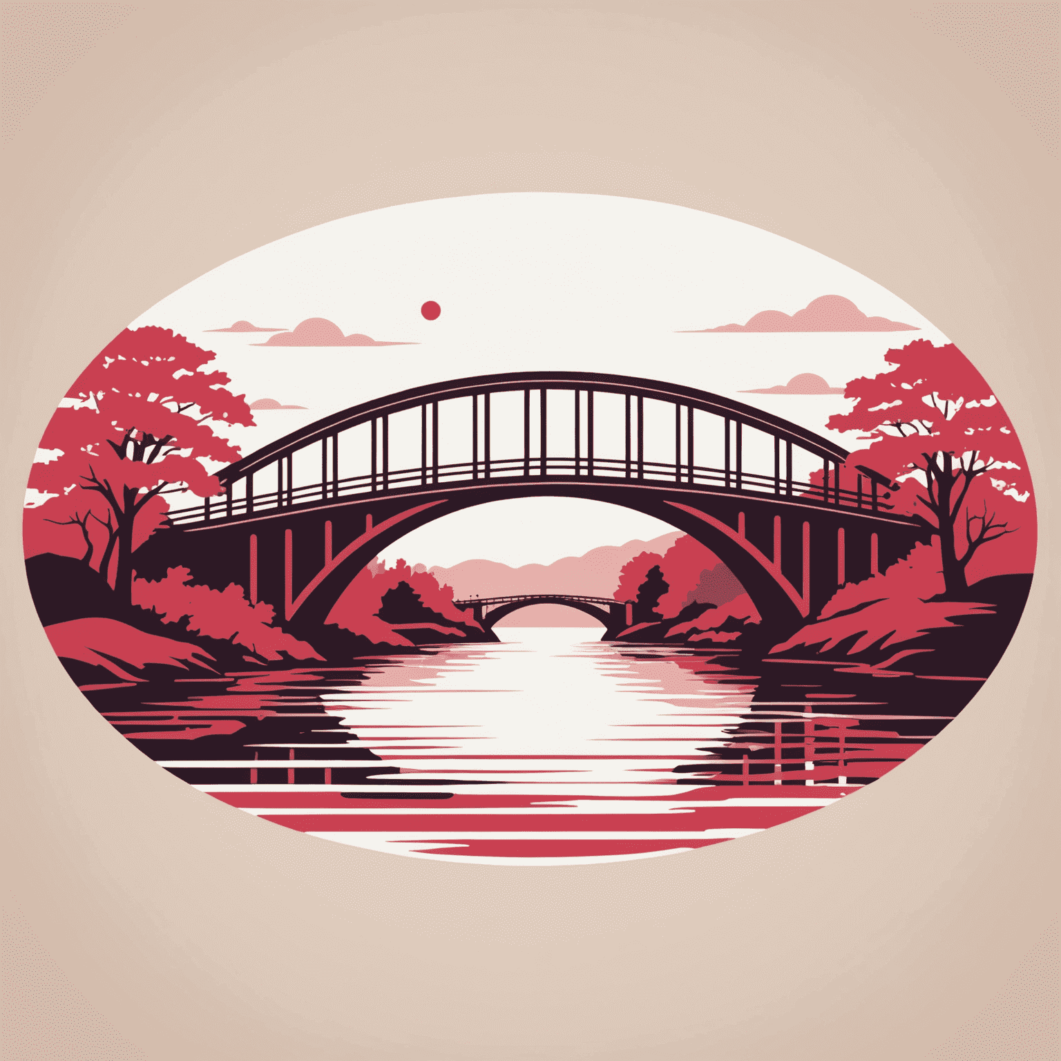 SuiBridge logo featuring a stylized bridge in red and pink tones