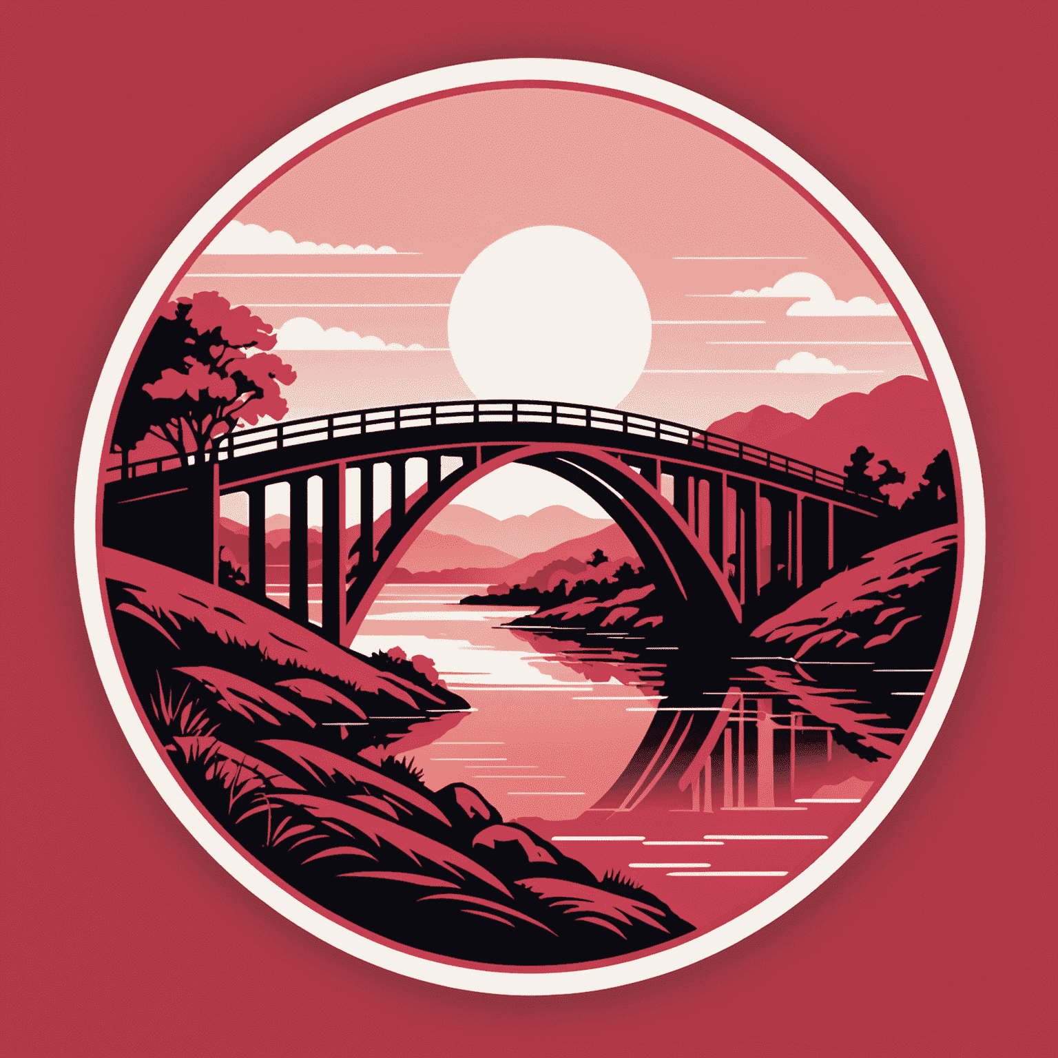 SuiBridge logo featuring a stylized bridge in red and pink tones