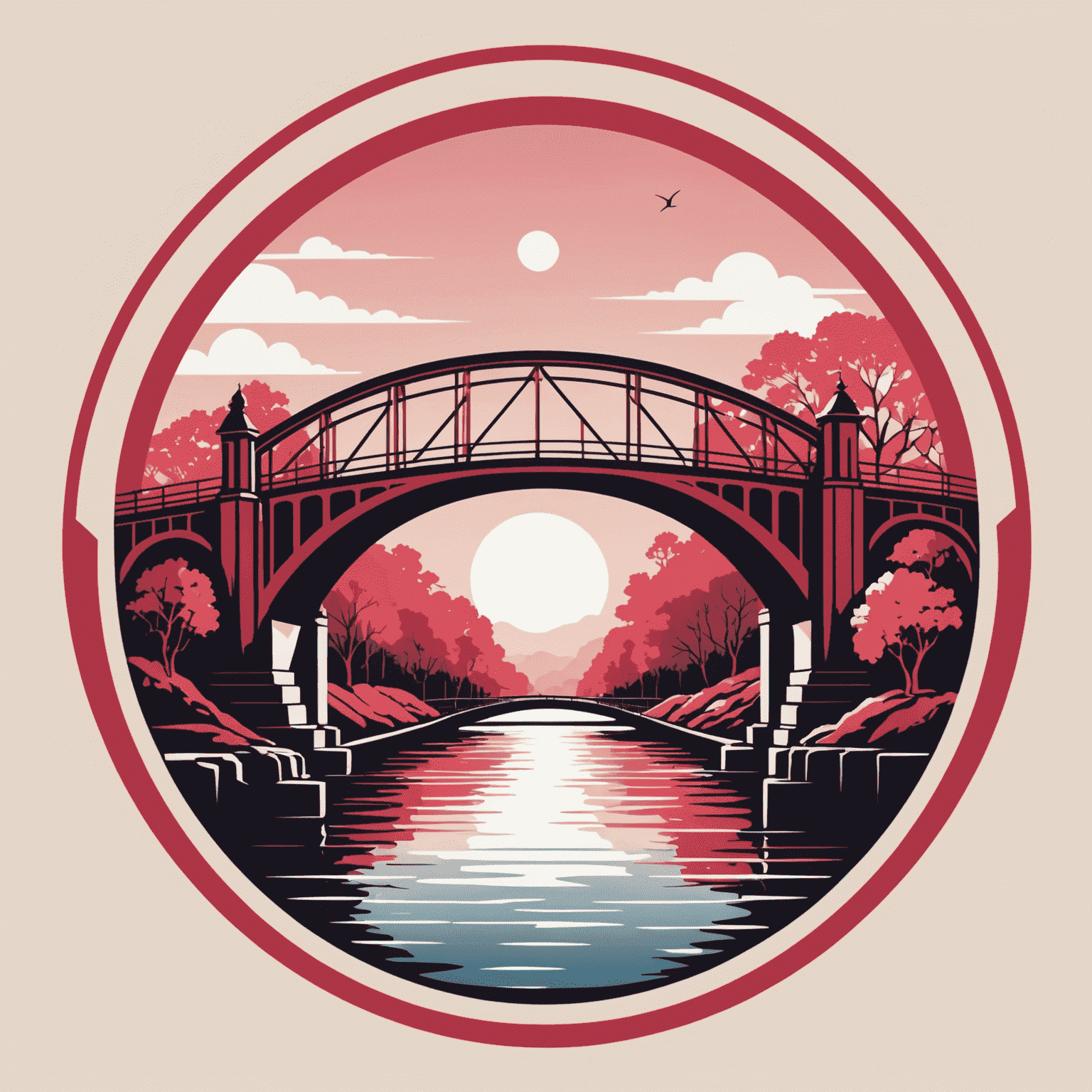 SuiBridge logo featuring a stylized bridge in red and pink tones